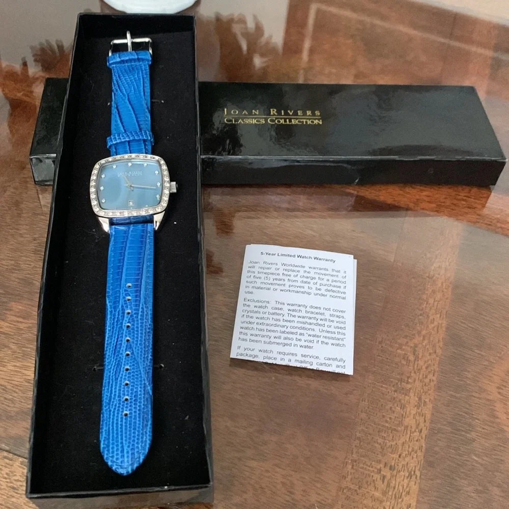 Watch Joan Rivers Classic Collection Square Face Blue Leather Band V377 Boxed